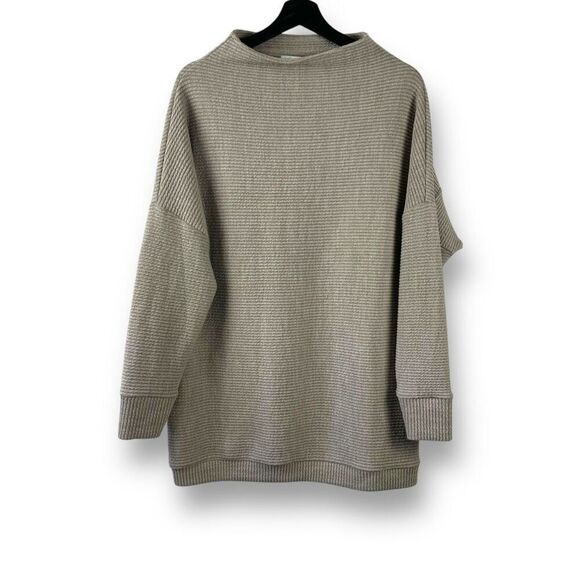 Sympli Womens M Mock Neck Ribbed Pullover Sweater Natural Beige Comfy Minimalist - Picture 1 of 7